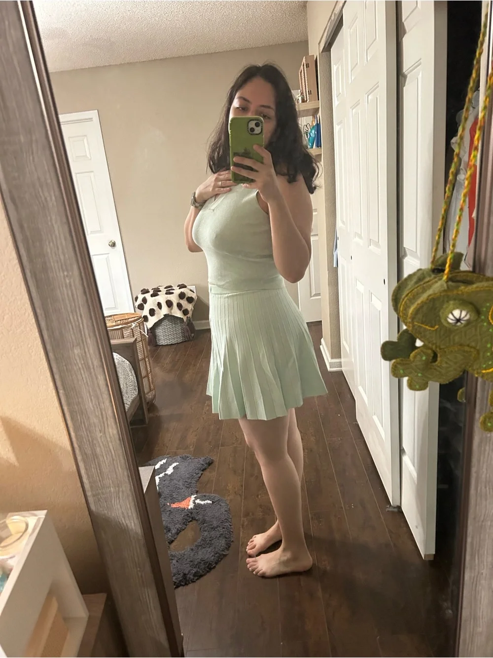 a new day Mint Green Ribbed Knit Polo Dress
